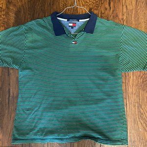 Large Blue / Green striped short sleeve Tommy Hilfiger Polo